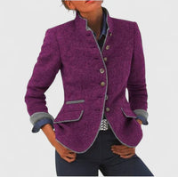 Madison | Women's Wool Blazer Stand-up Collar Button-Front Tailored Purple