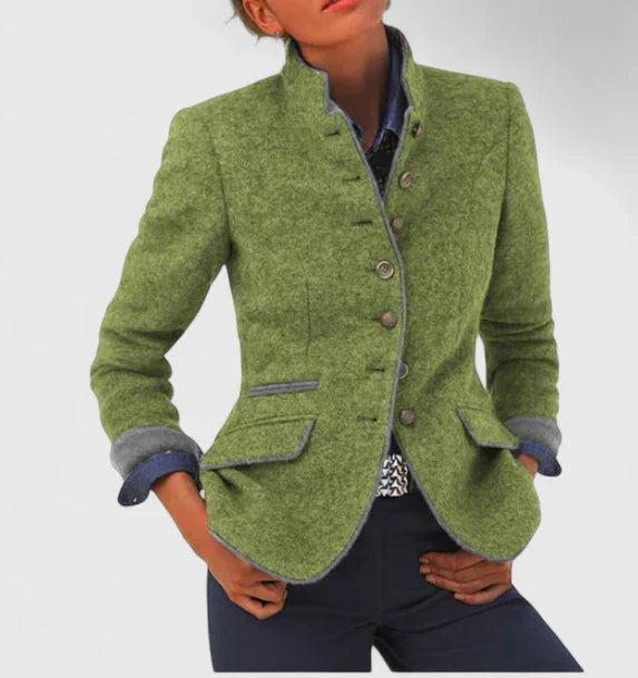 Madison | Women's Wool Blazer Stand-up Collar Button-Front Tailored Green