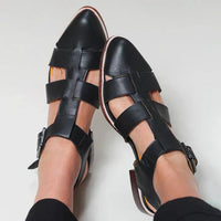 Isabella | Women's Woven Flat Sandals Buckle Strap Closed Toe Black