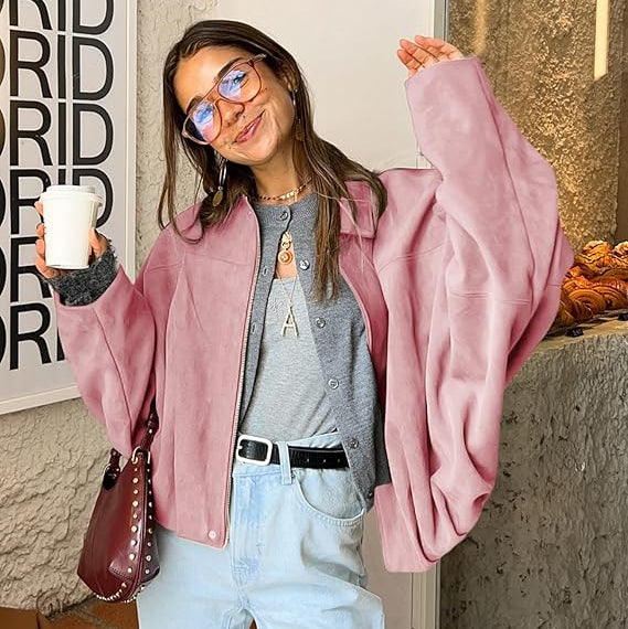 Bella | Women's Oversized Cropped Bomber Jacket Pink