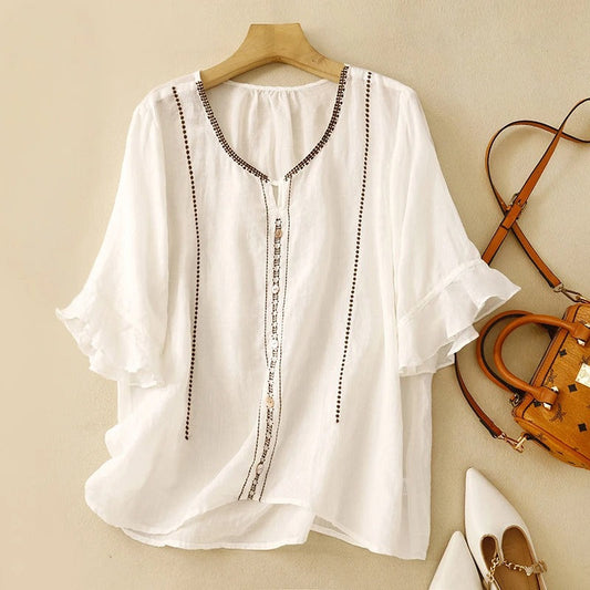 Wynona | Women's Embroidered Ruffle Sleeve Blouse