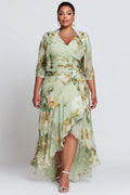 Xpluswear Design Plus Size Mother Of The Bride Sage Green Floral Wrap