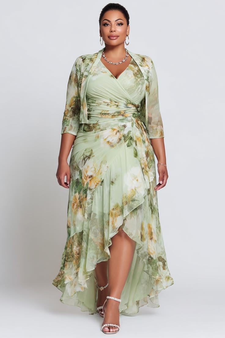 Xpluswear Design Plus Size Mother Of The Bride Sage Green Floral Wrap