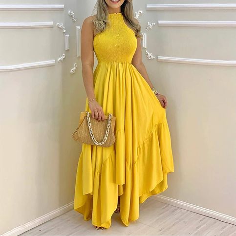 Yellow Sexy Sleeveless Irregular Dress