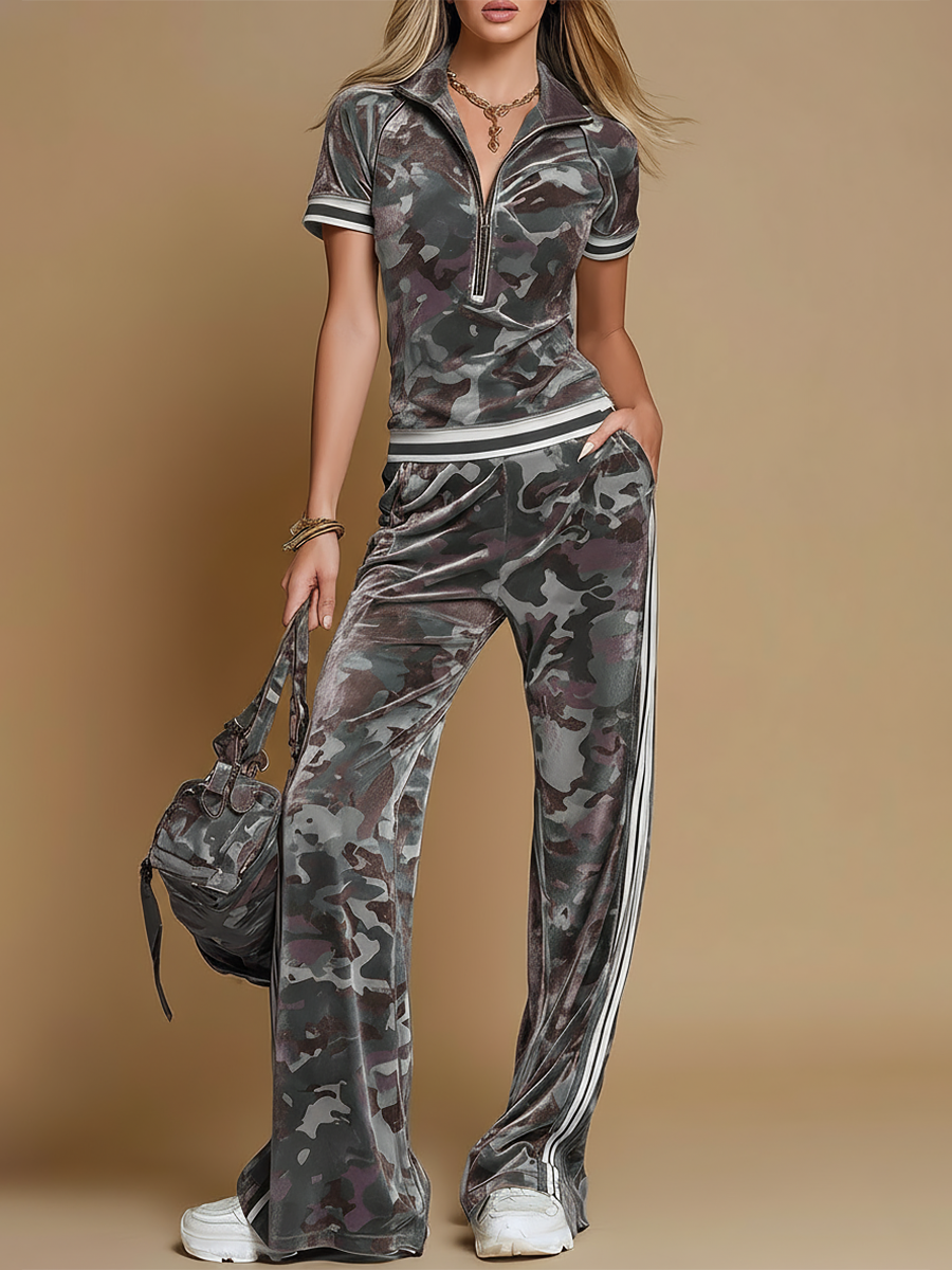 Zara | Women's Camo Print Two-Piece Tracksuit Set