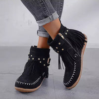 Zarina | Women's Fringe Flat Ankle Boots