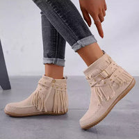 Zarina | Women's Fringe Flat Ankle Boots