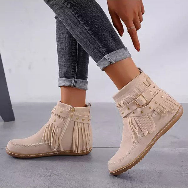 Zarina | Women's Fringe Flat Ankle Boots