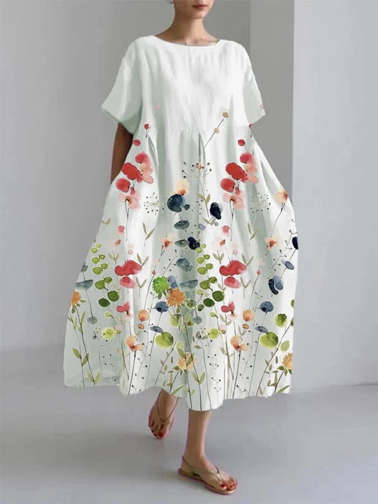 Zelara | Women's Floral Round Neck Short Sleeve Midi Dress
