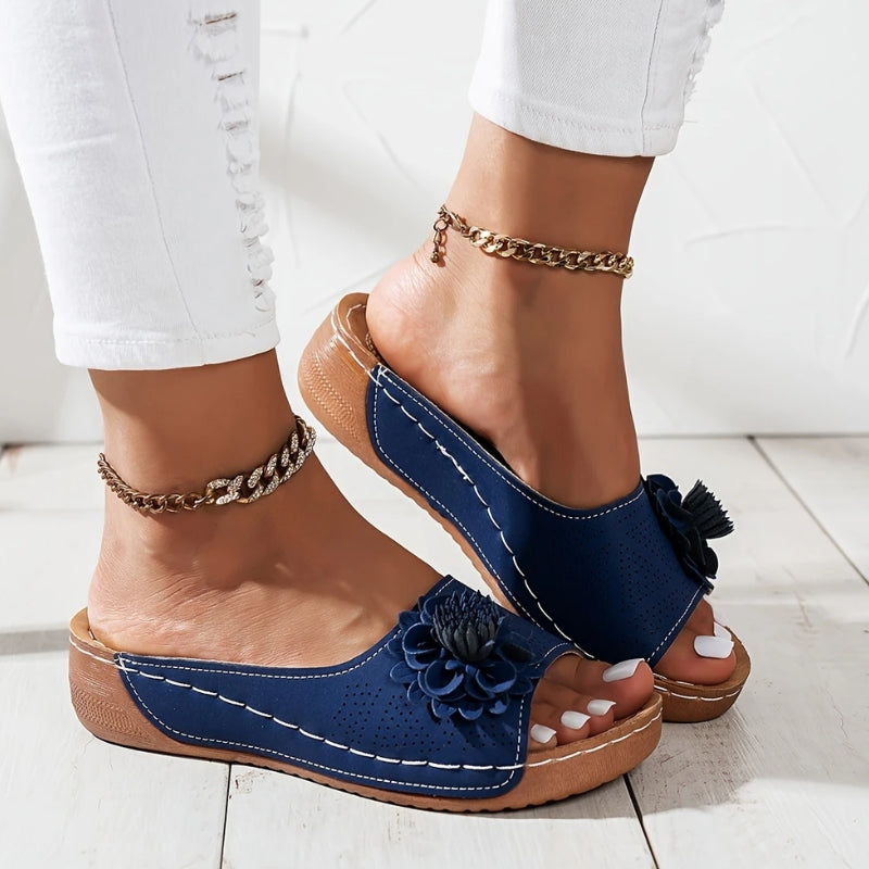 Zinnia | Women's Floral Wedge Slide Sandals