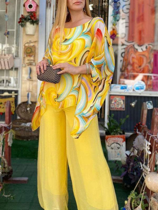 Zinnia | Women's Printed Two Piece Set Wide Leg Pants
